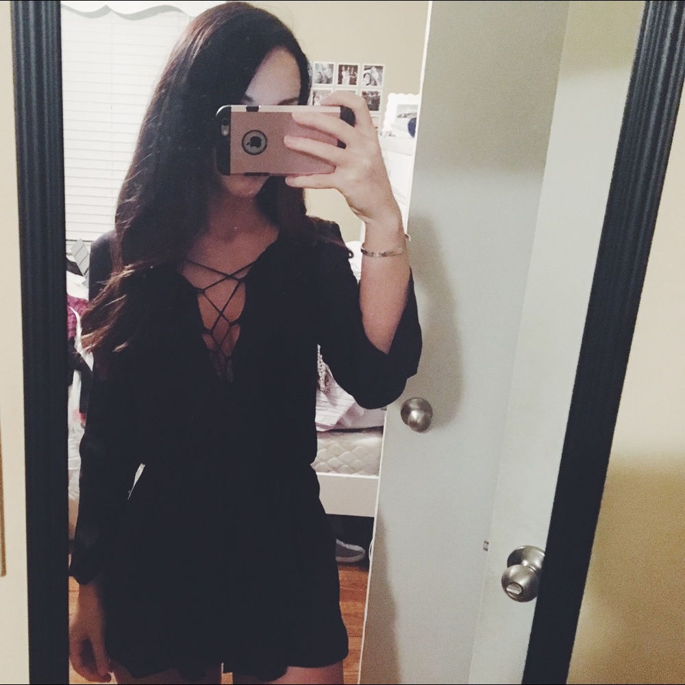Black lace up romper